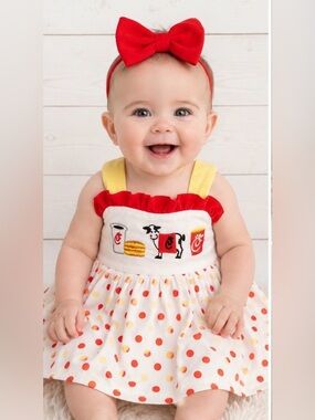 Boutique Chick Fil A Applique Baby Girl Dress 3-6M Polka Dot Bow Back